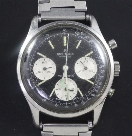 A gentlemans rare 1960s stainless steel Breitling Top Time chronograph manual wind wrist watch,